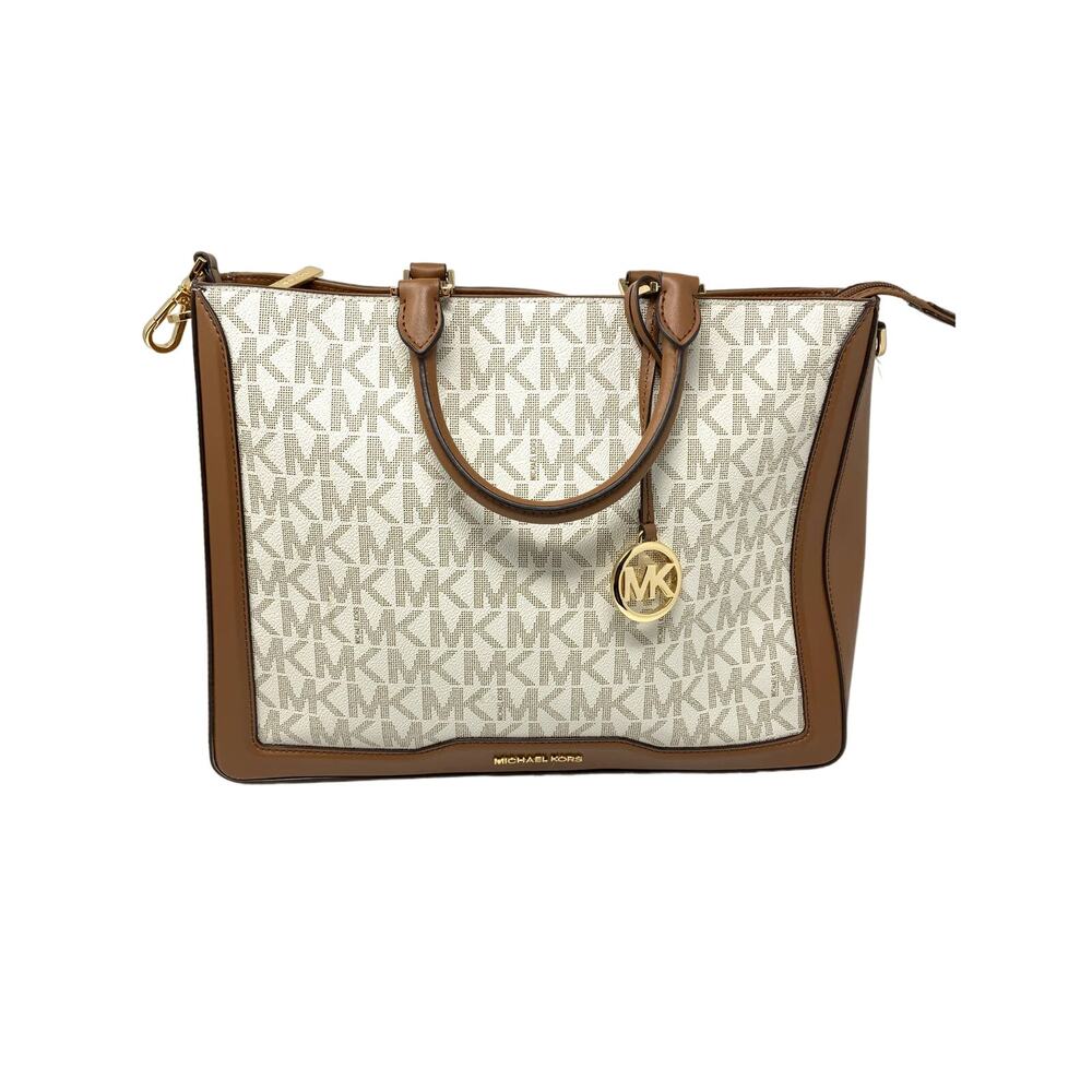 Michael Kors Jessie Large TZ Tote Zipper Closure Vanilla Light Brown NWT